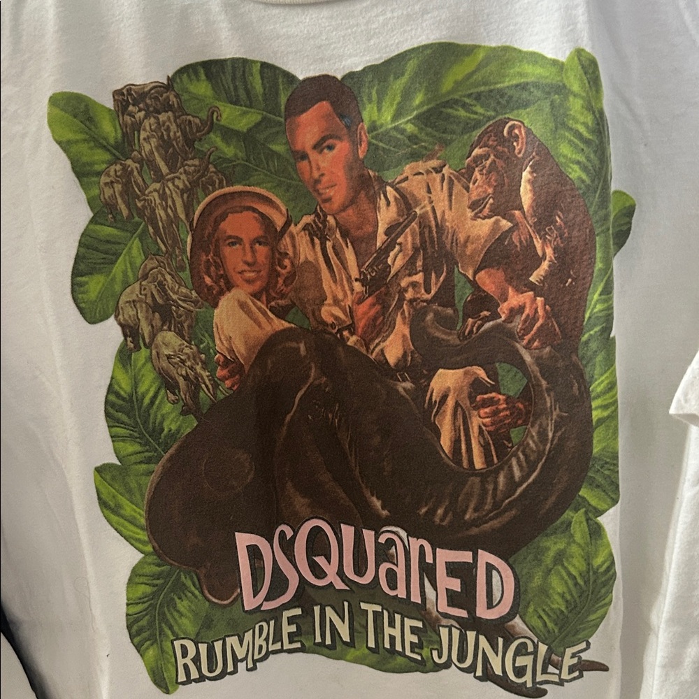 DSQUARED2 "Rumble in the Jungle" Graphic T-Shirt | White XXL | Made in Italy - Picture 5 of 7